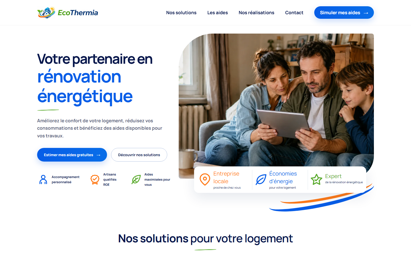 Page d'accueil du site Ecothermia, spécialiste de la rénovation énergétique