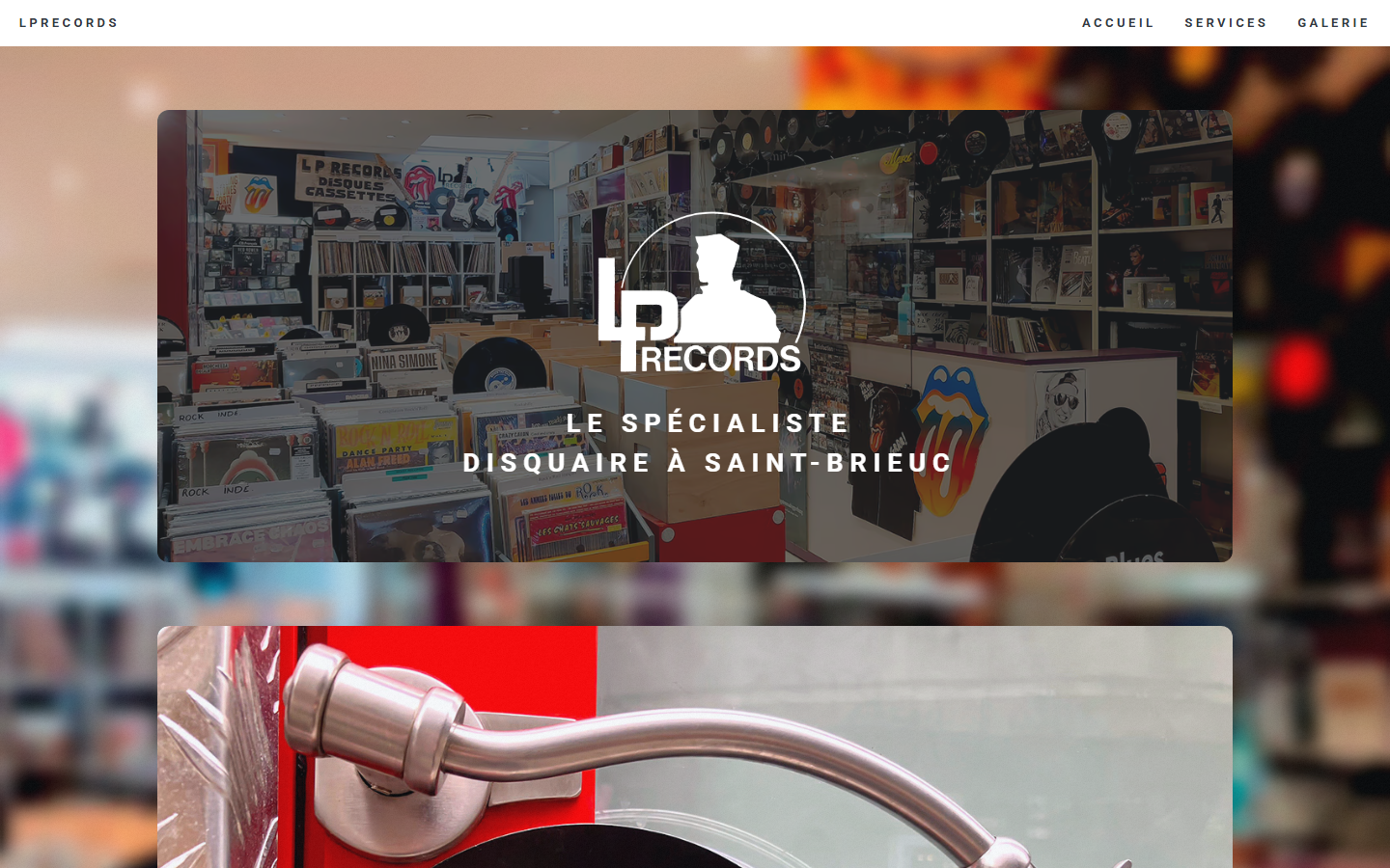 Page d'accueil chaleureuse et vintage du disquaire LP Records